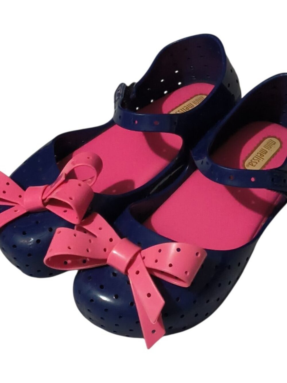 Mini Melissa Navy Blue Furadinha XL Mary Jane Flats Girls Size 11